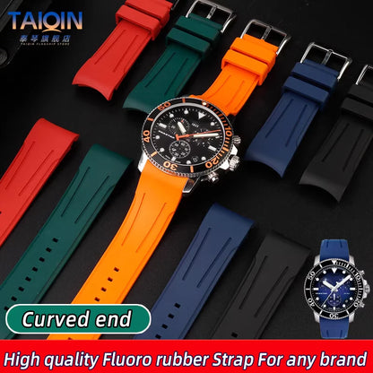 Bracelet de montre en caoutchouc FKM incurvé de haute qualité, 20 22mm, pour seiko rolex tudor Tissot, bracelet de montre pour hommes, fermoir papillon