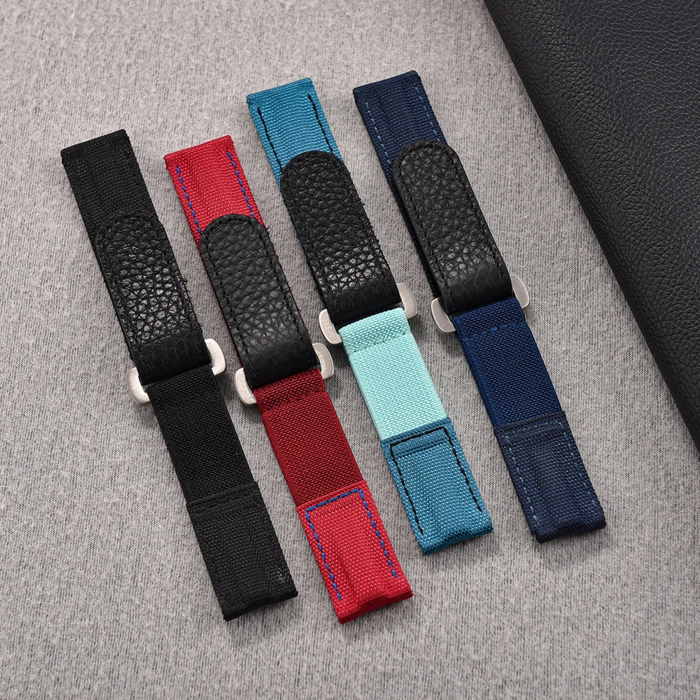 Cinturino in nylon e pelle resistente con chiusura a strappo 20 mm, per orologi sportivi da uomo e donna, accessori per Omega, Rolex, Tissot