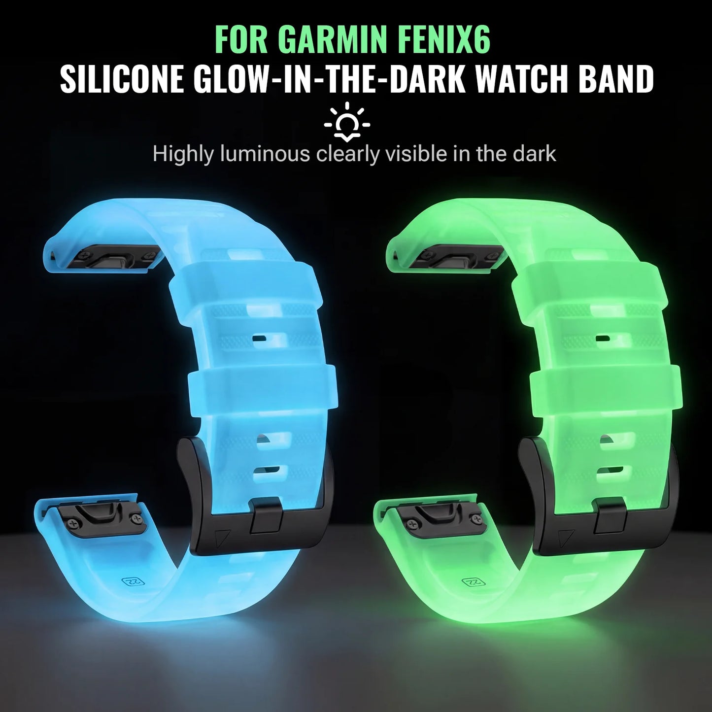 Cinturino per orologio in silicone luminoso Quick Fit 22 26 mm per Garmin Fenix 6 6X 7 7X 5 5X Plus Epix Pro Enduro 3 Forerunner 970 965 Fenix8
