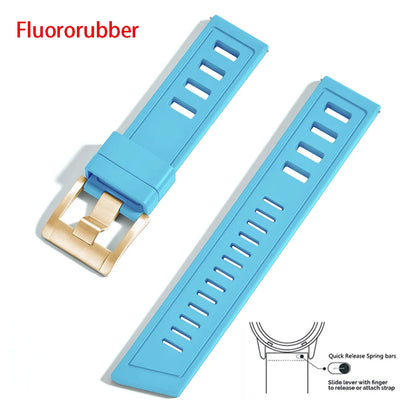 New heavy duty FKM watch strap 20mm 22mm quick release waterproof fluoro rubber watch band 5mm thick unisex suitable for dive sport watch