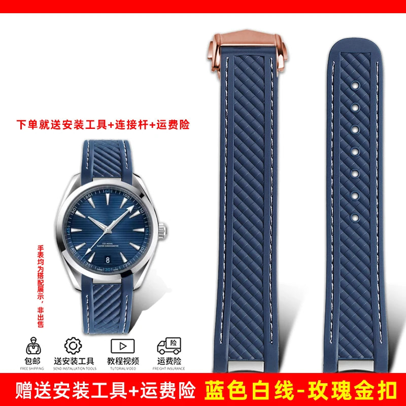 Correa de reloj de caucho y silicona, 20mm, adaptable a Omega Seamaster 300 AT150, para Rolex, negro, verde, Water Ghost, cierre desplegable