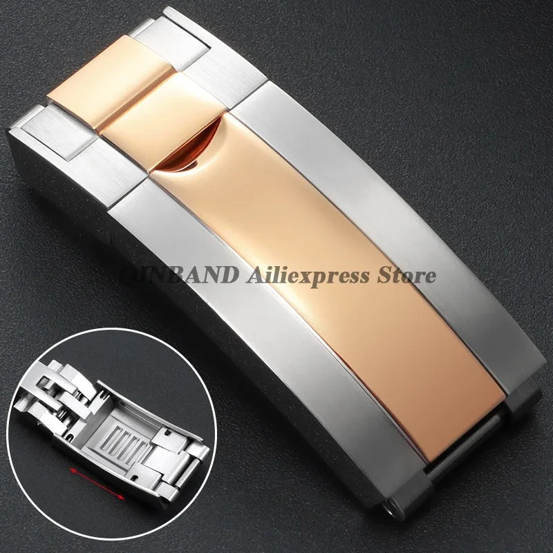 Stainless Steel Folding Watch Buckle, for Rolex DAYTONA SUBMARINER GMT Yacht-Master, Double Convex Fitted Clasp Button