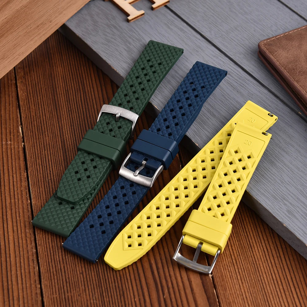 STAPELP breathable fluoroelastomer watch strap 20mm 22mm waterproof diving quick release fluororubber FKM bracelet