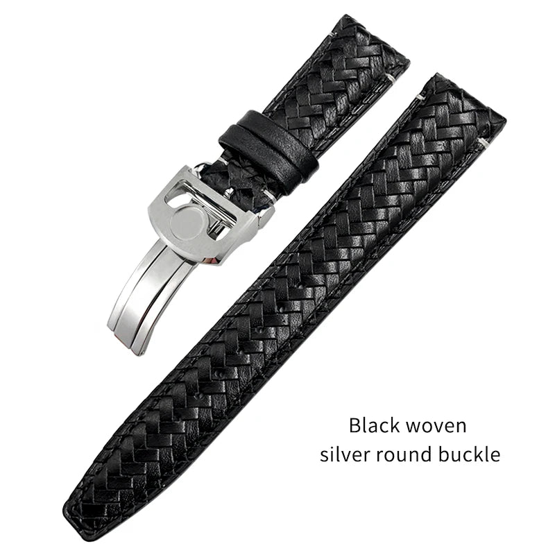 Bracelet de montre tissé en cuir de vachette pour IWC, bracelet de montre en cuir véritable, extrémité incurvée, marque de pilote portugaise, haute qualité, 20mm, 21mm, 22mm
