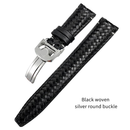 Bracelet de montre tissé en cuir de vachette pour IWC, bracelet de montre en cuir véritable, extrémité incurvée, marque de pilote portugaise, haute qualité, 20mm, 21mm, 22mm