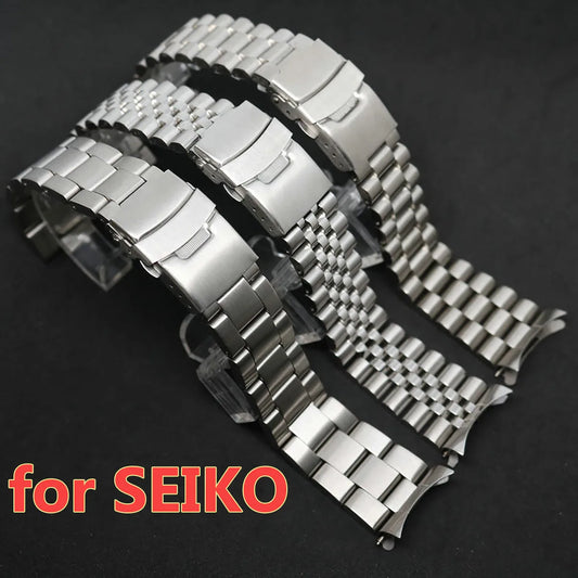 Cinturino curvo per Seiko, cinturino di lusso in acciaio inossidabile massiccio, 18/19/20/21/22/24/26mm, maglia finale ad arco, accessori per orologi da uomo
