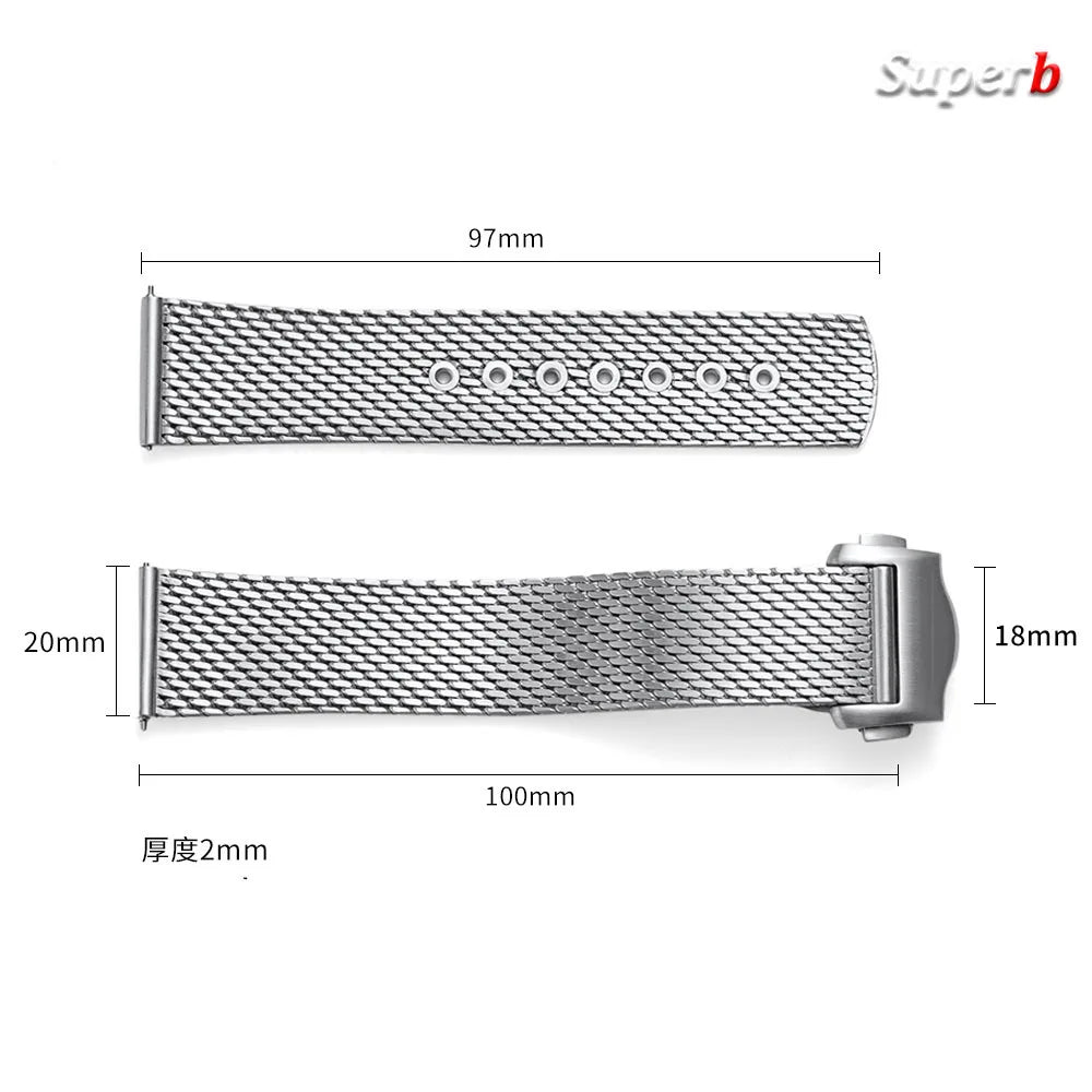 Bracelet de montre en acier inoxydable de 20 mm pour Omega Seamaster, interface plate, maille milanaise, style professionnel pour homme, bracelet à dégagement rapide