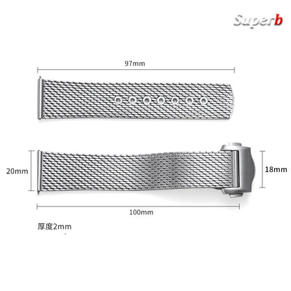 Bracelet de montre en acier inoxydable de 20 mm pour Omega Seamaster, interface plate, maille milanaise, style professionnel pour homme, bracelet à dégagement rapide