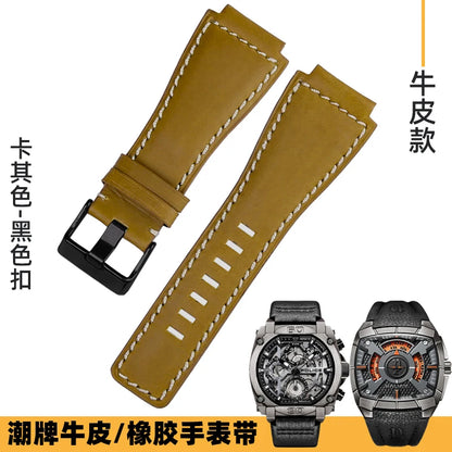 Cowhide Leather Watch Strap for Bell & Ross Series, Silicone Strap, POLICE Watch Strap, PL14796, PL15472, B & R suréWer, Male, BR01, BR03