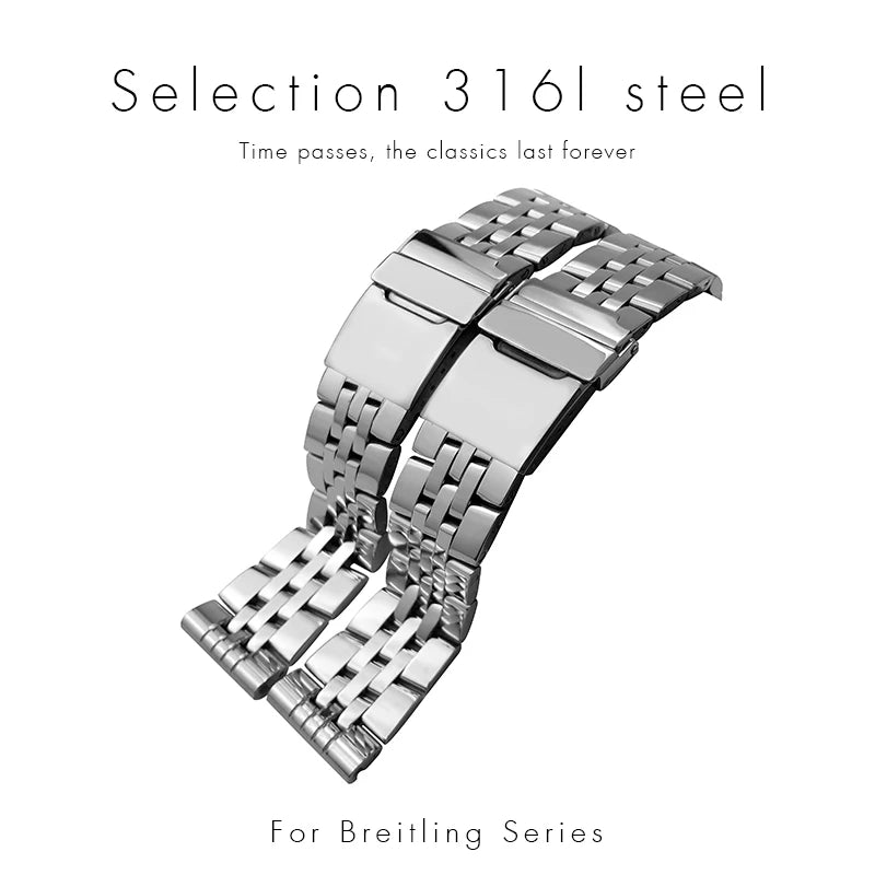 Bracelet de montre étanche en métal argenté, bracelet de montre solide, acier inoxydable, Breitling, Avenger, Heritage, Smile, Ocean, 20mm, 22mm, 24mm