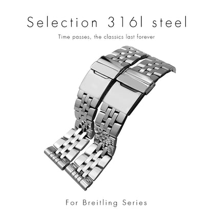 Bracelet de montre étanche en métal argenté, bracelet de montre solide, acier inoxydable, Breitling, Avenger, Heritage, Smile, Ocean, 20mm, 22mm, 24mm