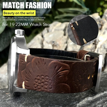 Cinturino per orologio in vera pelle con motivo goffrato, a sgancio rapido, 19mm 20mm 21mm 22mm, personalizzato, retrò, stile selvaggio, in pelle bovina