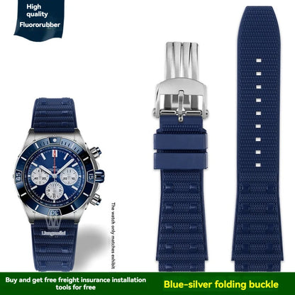22mm 24mm FKM Viton Rubber Strap for Breitling Super Chronomat B01 44 Avenger, Waterproof Fluororubber Watch Band for Men