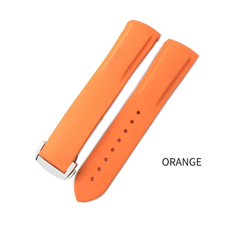 适用于浪琴表、精工SKX、欧米茄、劳力士的表带，橡胶硅胶材质，弧形接口，18mm、19mm、20mm、21mm、22mm可选