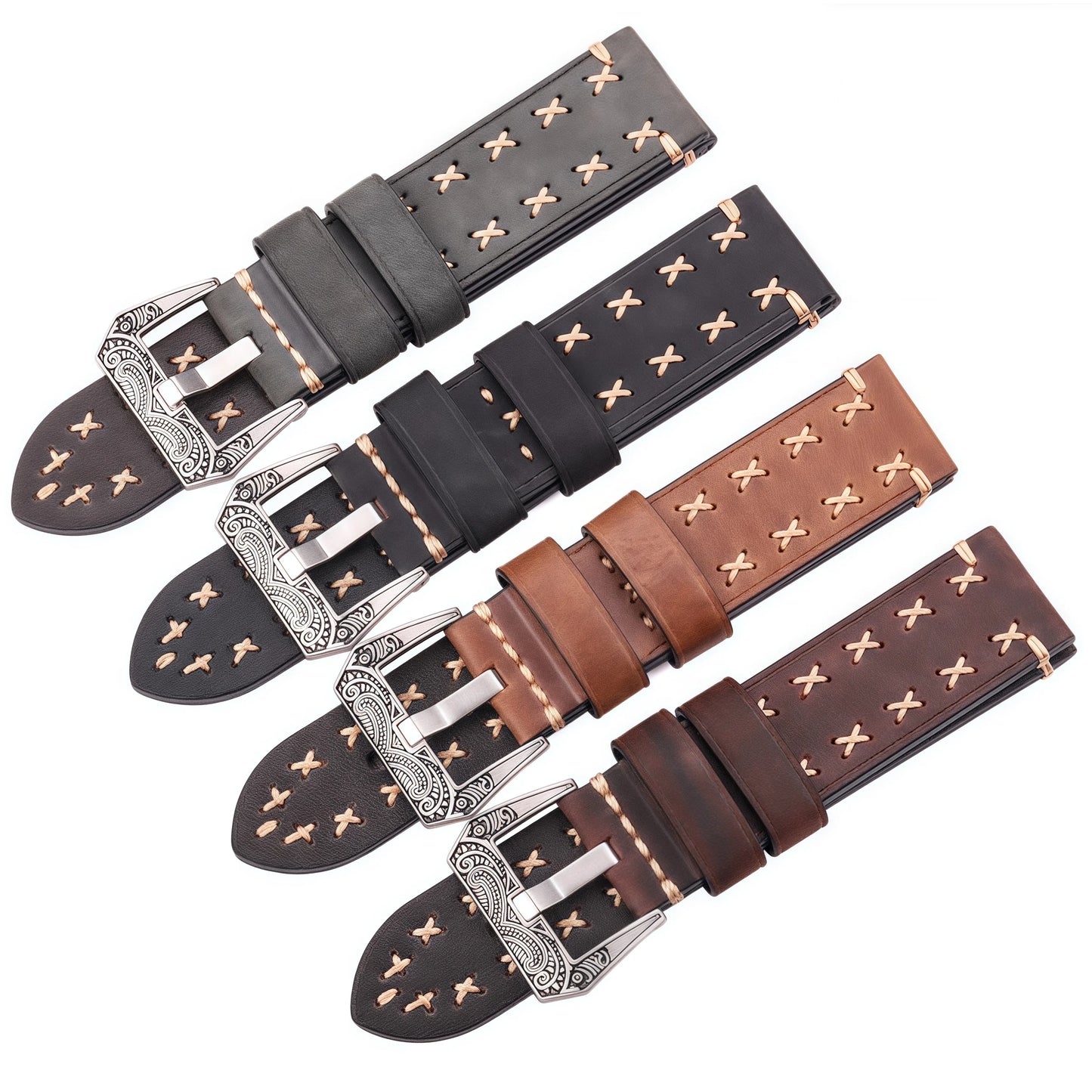 Handmade Watch Straps with Retro Stainless Steel Buckle 22mm 24mm Men Women Genuine Leather Watch Band Bracelet Belt Watch Accessory
