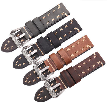 Handmade Watch Straps with Retro Stainless Steel Buckle 22mm 24mm Men Women Genuine Leather Watch Band Bracelet Belt Watch Accessory