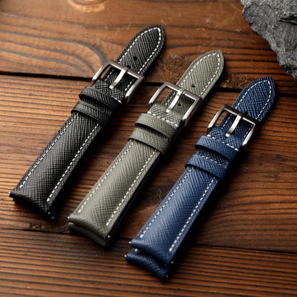 Cinturino per orologio in pelle bovina con motivo incrociato fatto a mano, cinturino in pelle curvo da 18 19 20 mm, braccialetto da uomo in stile retrò a sgancio rapido, blu nero