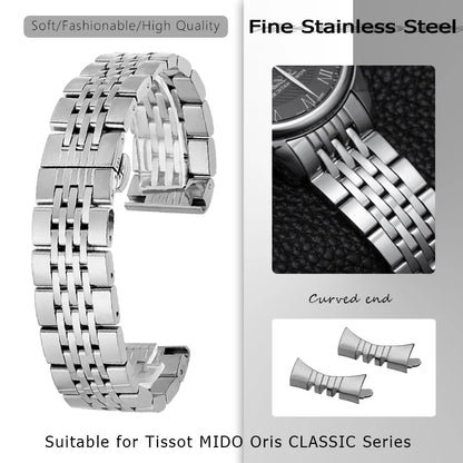 Cinturino in acciaio inossidabile argento 20mm 21mm 22mm 18mm 19mm per Tissot T006 MIDO classico Oris Seiko presage cinturino per orologio con estremità curva