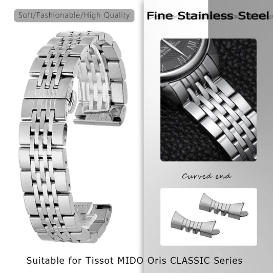 Cinturino in acciaio inossidabile argento 20mm 21mm 22mm 18mm 19mm per Tissot T006 MIDO classico Oris Seiko presage cinturino per orologio con estremità curva