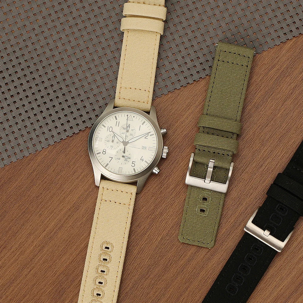 Quick-release nylon canvas watch strap, 18mm 19mm 20mm 22mm, brushed buckle, smartwatch accessories