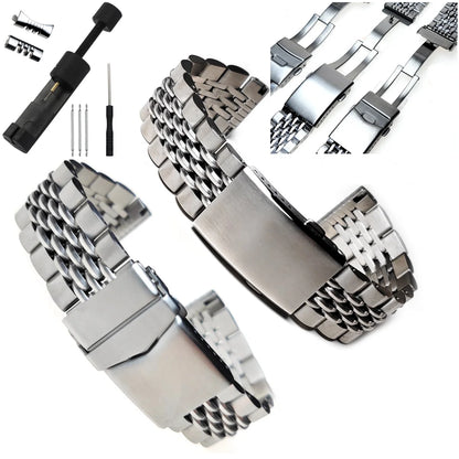 Cinturino di lusso in acciaio inossidabile massiccio 316L, 20mm 22mm, per orologi Seiko Jubilee, maglie terminali regolabili, cinturino a maglie, perle a chicco di riso