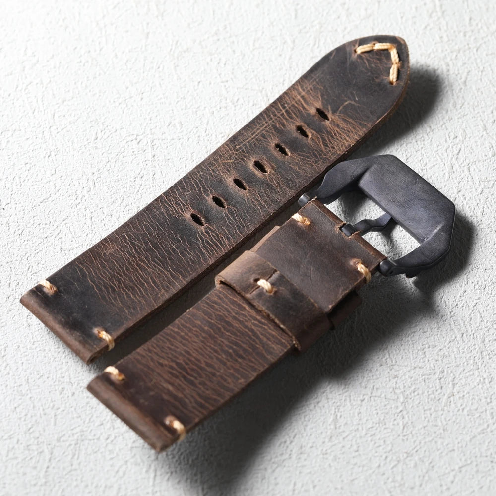 Handmade Bronze Buckle Strap, Compatible with Bronze Watch Accessories, 20MM 22MM 24MM 26MM Thick, Brown Leather Strap