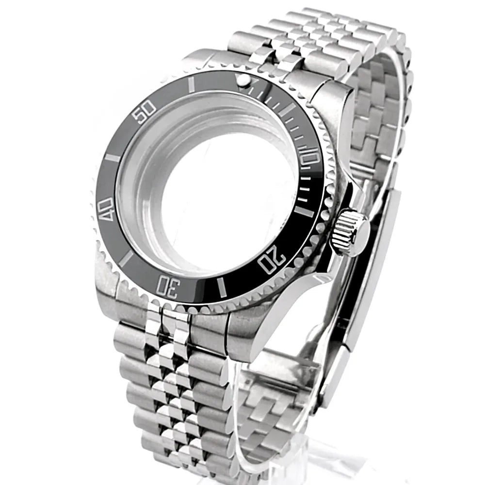 Cassa per orologio secondario in argento di alta qualità, 40,5 mm, adatta per NH-35/36, vetro zaffiro, cassa in metallo, parti e accessori resistenti all'acqua fino a 50 bar