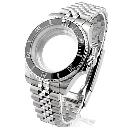 Cassa per orologio secondario in argento di alta qualità, 40,5 mm, adatta per NH-35/36, vetro zaffiro, cassa in metallo, parti e accessori resistenti all'acqua fino a 50 bar