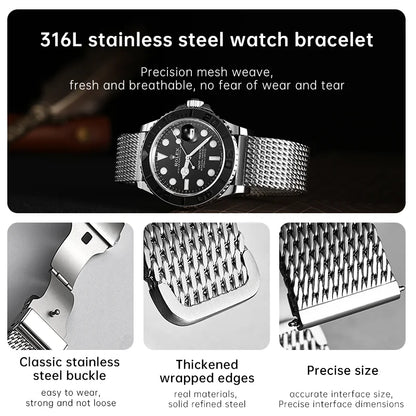 MAIKES 316L Stainless Steel Watch Band for Rolex Omega IWC Breitling 20mm 21mm 22mm Milanese Woven Watch Strap