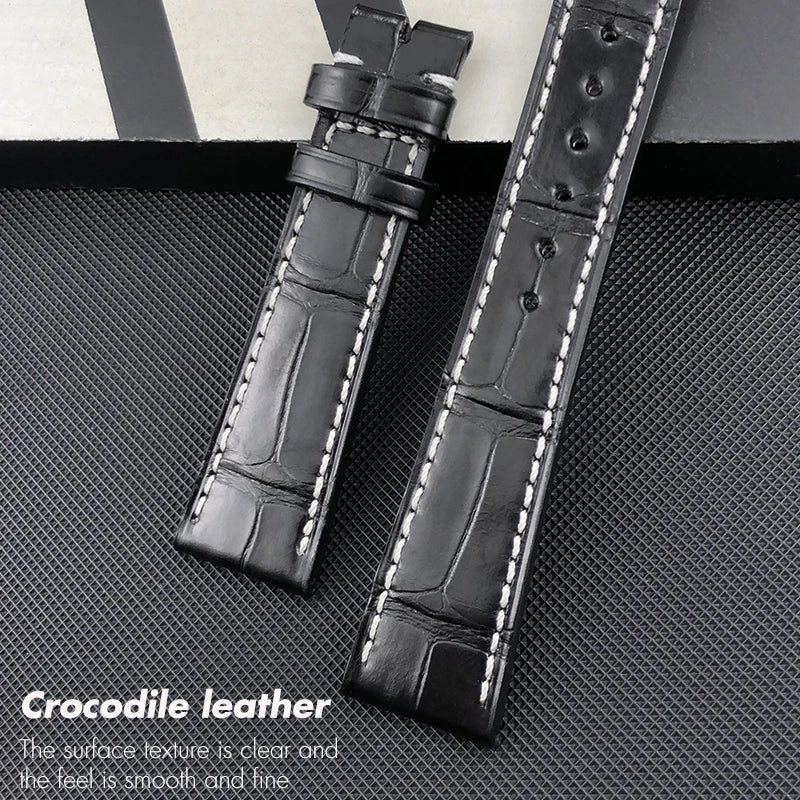 Premium Alligator Leather Strap for OMEGA De Ville, Handmade, Straight End Buckle, Hand-Stitched, Universal Version