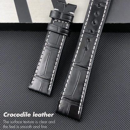 Premium Alligator Leather Strap for OMEGA De Ville, Handmade, Straight End Buckle, Hand-Stitched, Universal Version