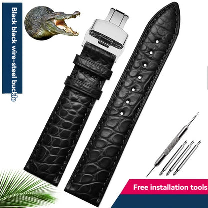 Bracelet en peau de crocodile véritable pour homme et femme, bracelet en alligator, fermoir papillon, Longines, Omega, Mido, Tissot, Rossini, 16mm, 18mm, 20mm, 22mm