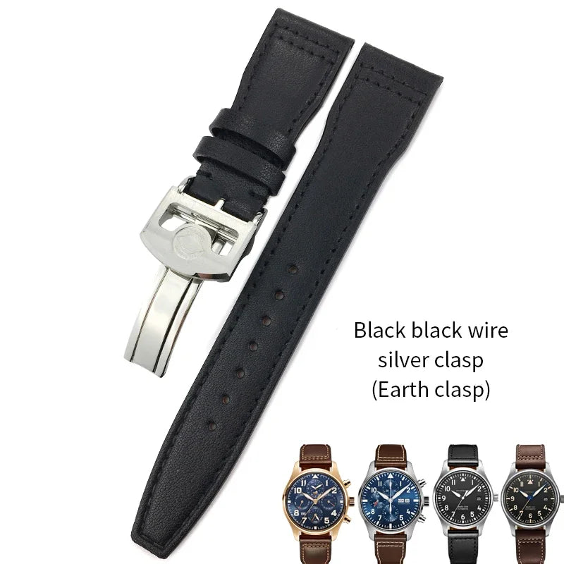 Bracelet de montre en cuir de vache de haute qualité, 20mm 21mm 22mm, adapté à IWC Big Pilot Spitfir Mark 18 Portfino, bracelet de montre noir en cuir de veau