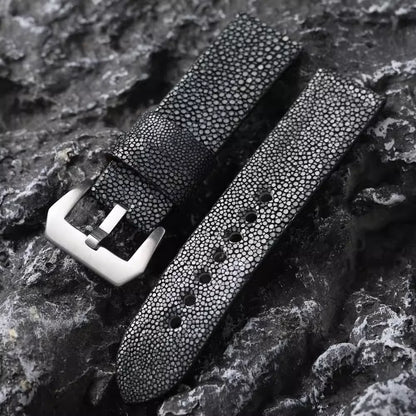 Handmade Men's Beaded Fish Leather Watch Accessory Bracelet, Black, Grey, Soft and Wear-Resistant, 20mm, 22mm, 24mm