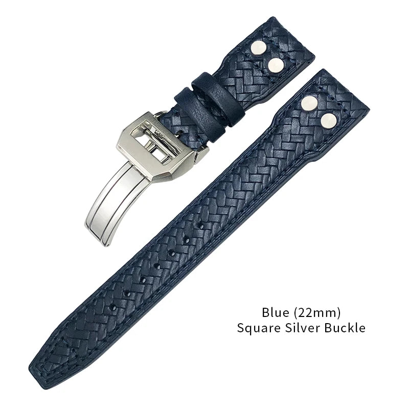 Bracelet de montre tissé en cuir de vachette RiSALE, bracelet de montre bleu, cuir véritable, haute qualité, adapté aux montres IWC Big Pilot's Spitfire, 21mm, 22mm