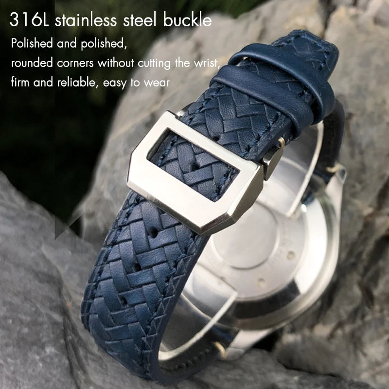 Cinturino per orologio intrecciato in pelle bovina, 22mm 20mm 21mm, adatto per orologi da pilota IWC Portugieser Portofino IW5007, cinturino in morbida pelle blu