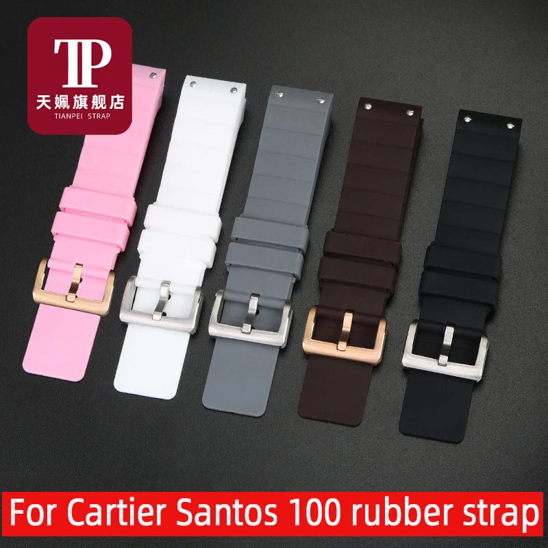 20mm 23mm bracelet de montre pour Cartier Santos Sandoz Santos 100 bracelet de montre en Silicone en caoutchouc hommes et femmes noir