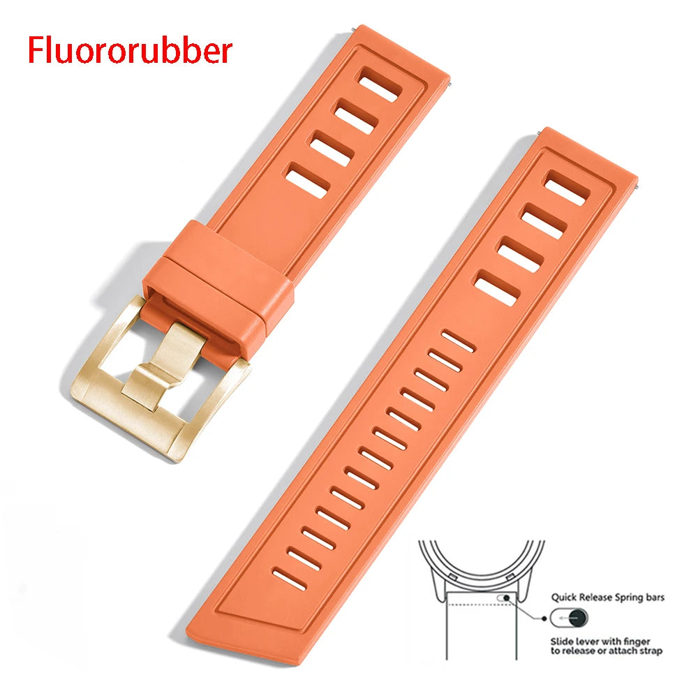 New heavy duty FKM watch strap 20mm 22mm quick release waterproof fluoro rubber watch band 5mm thick unisex suitable for dive sport watch