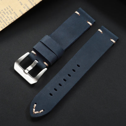 Hand-stitched cowhide leather watch strap, vintage business style, 18mm, 20mm, 22mm, 24mm, 26mm, soft leather strap for men
