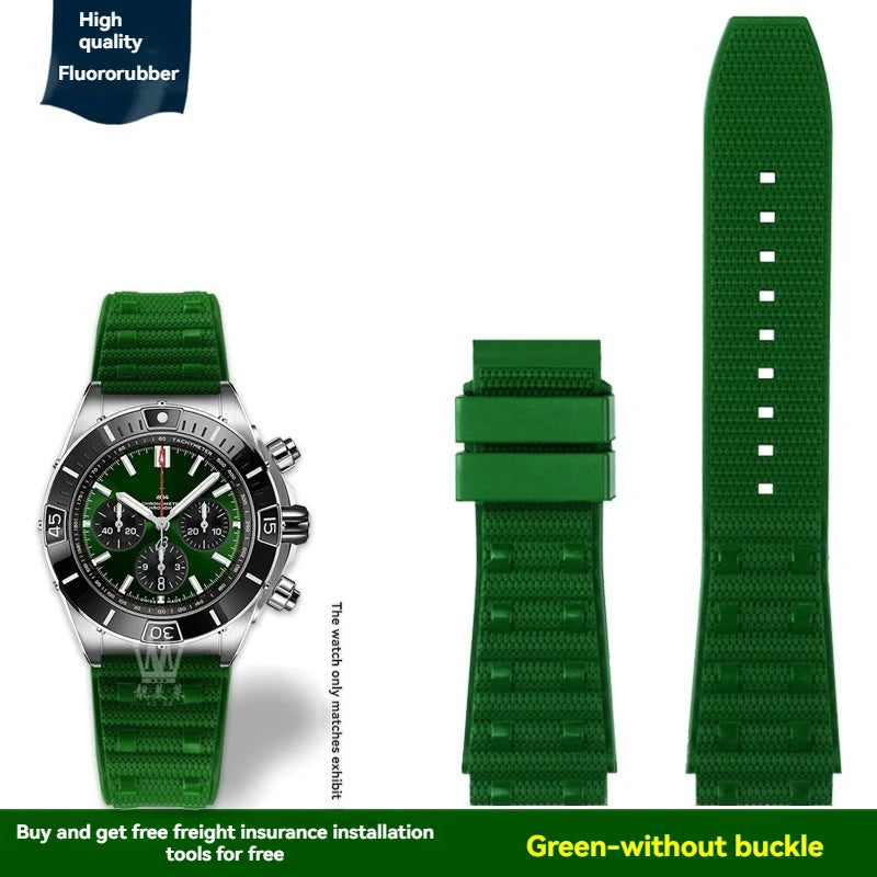 22mm 24mm FKM Viton Rubber Strap for Breitling Super Chronomat B01 44 Avenger, Waterproof Fluororubber Watch Band for Men