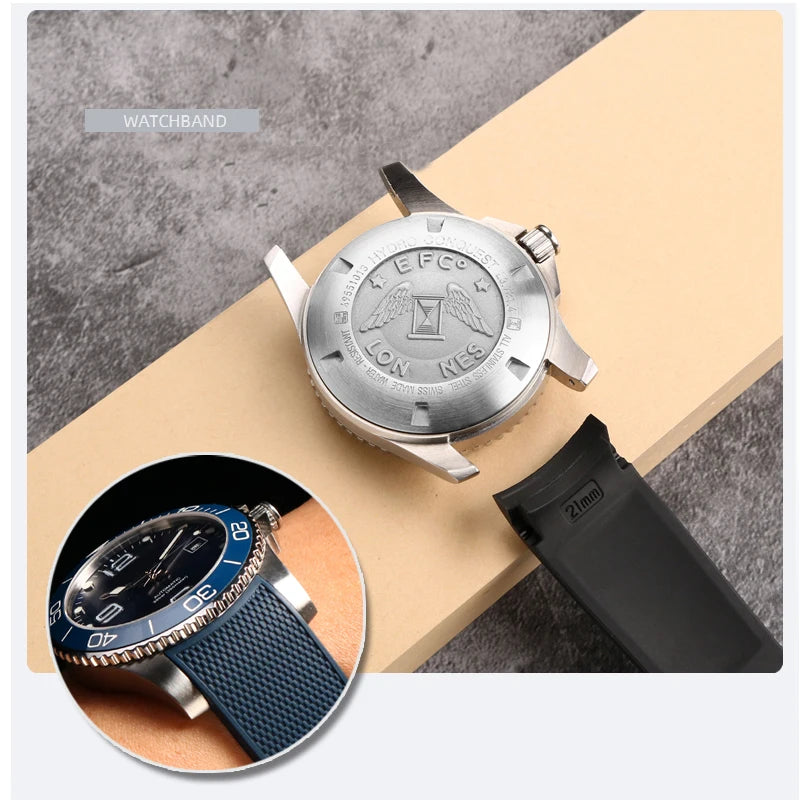 Rubber and silicone watch strap, 21mm, for Longines, Quest, Hydroquest, L3, waterproof belt, folding buckle, accessories