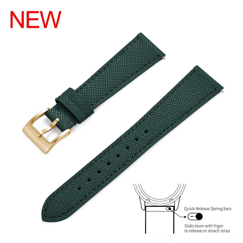 Bracelet de montre Durable en cuir cousu Vintage classique à dégagement rapide 18mm 19mm 20mm 21mm 22mm 23mm 24mm bracelet de montre en cuir Saffiano