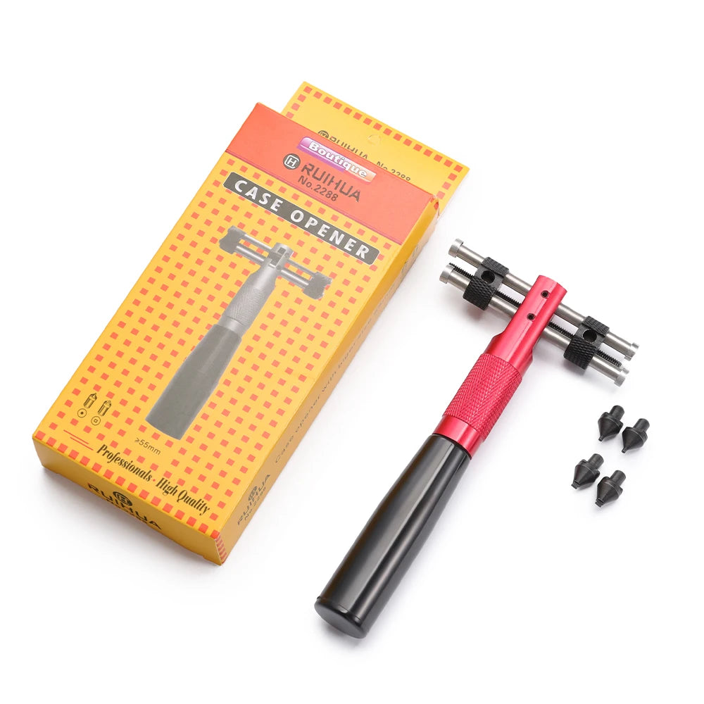 3-in-1 metal watchmaker tool: Adjustable case opener, press to close and open the case back, watch movement holder