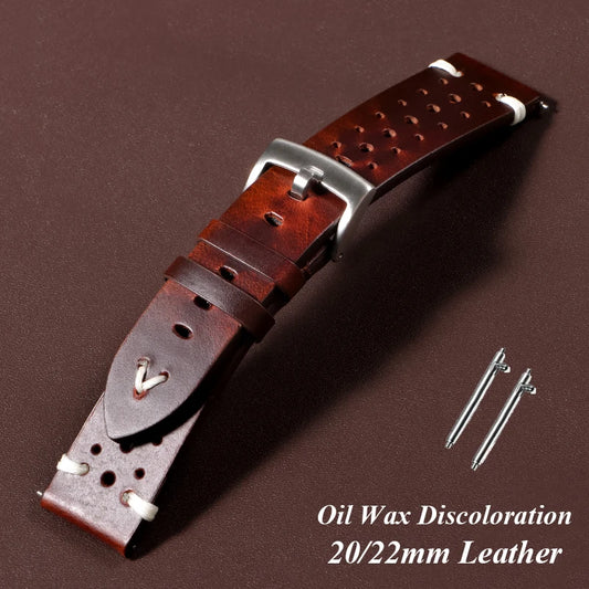 Retro breathable cowhide watch strap, genuine leather, oil warning fading, business watch strap, 20mm, 22mm, high quality