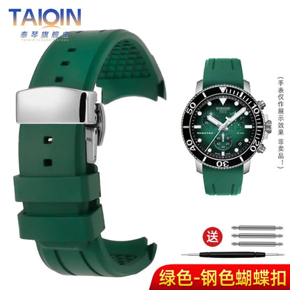 Bracelet de montre en caoutchouc FKM incurvé de haute qualité, 20 22mm, pour seiko rolex tudor Tissot, bracelet de montre pour hommes, fermoir papillon