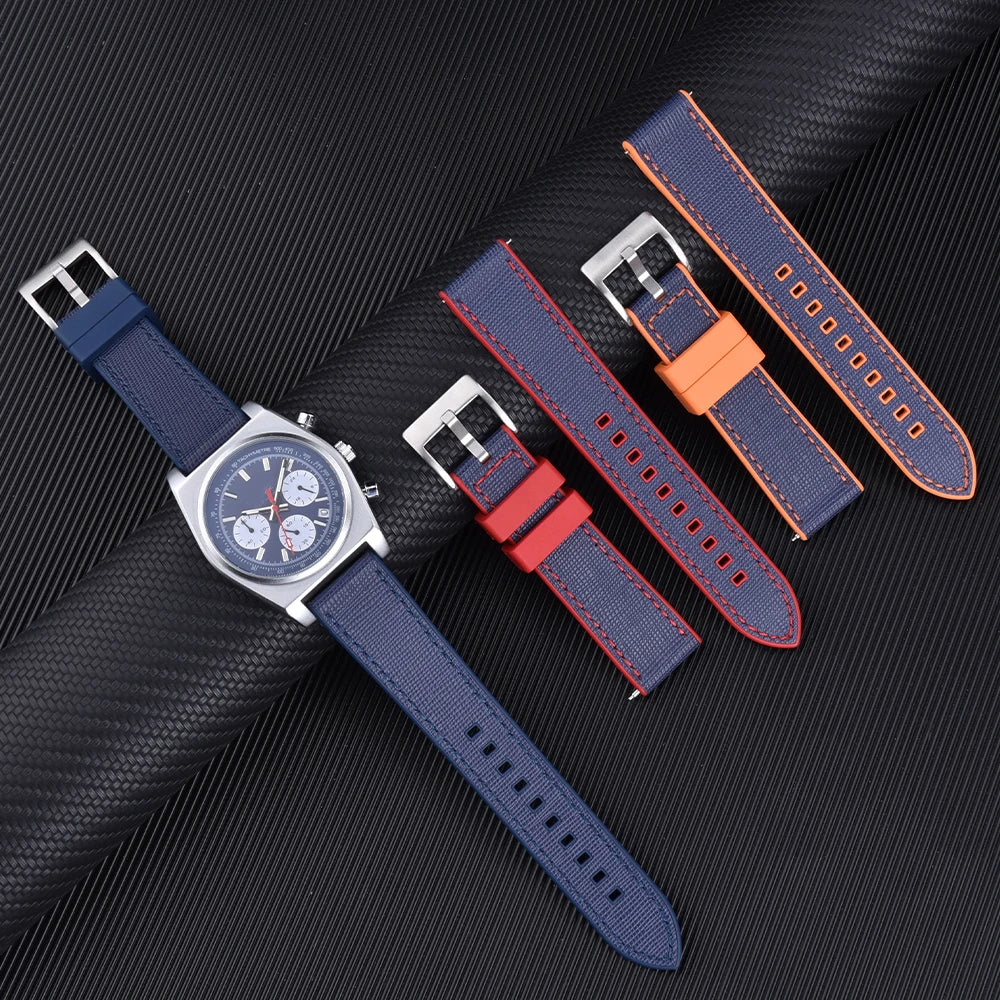 Bracelet de montre FKM, nouveau Design, 20mm 22mm, libération rapide, hybride, caoutchouc fluoré, cuir, FPM, doux et Durable, unisexe