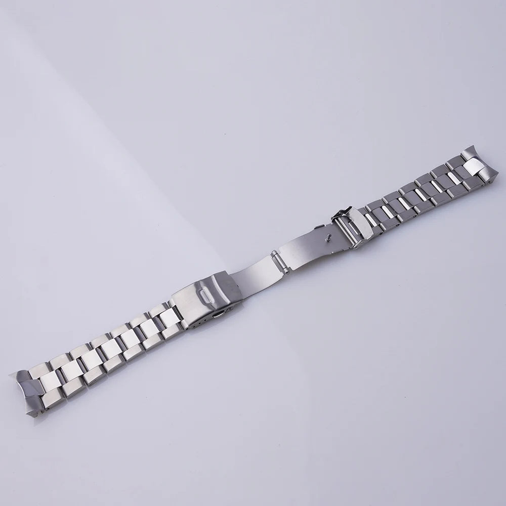 Rolamy 22mm Bracciale per orologio argento con estremità curva, maglie di ricambio, doppia fibbia deployante per Seiko SSK005KC SBSC017 001 003 019