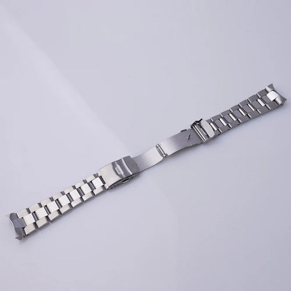 Rolamy 22mm Bracciale per orologio argento con estremità curva, maglie di ricambio, doppia fibbia deployante per Seiko SSK005KC SBSC017 001 003 019