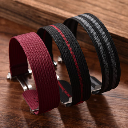 Omega ribbed nylon watch strap with deployant clasp 18mm 20mm 22mm, FKM rubber sport strap for Swatch MoonSwatch