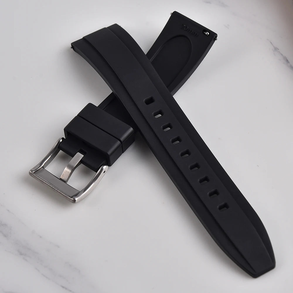 Nouveau Design bracelets de montre en caoutchouc FKM avion à extrémité droite 18mm 20mm 22mm 24mm bracelets de montre unisexe souples de plongée étanche à dégagement rapide